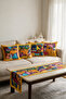 Yellow Framed Picasso Faces Double-Sided Printed Suede 5-Piece Living Room Set - 4 Cushion Covers 43X43 cm + Runner 140X40 cm - 3