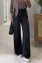 100% Cotton Anthracite Elastic Waist Palazzo Pants (Without Belt) 4S1071 - 2