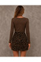 Women's Long Sleeve Square Neck Top Viscose Bottom Patterned Short Single Jersey Dress - 4