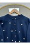 Dilnaz Floral Embroidered Gold Buttoned Knitwear Cardigan-Sy3346 Navy Blue - 3