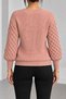 Women's Crew Neck Long Sleeve Balloon Sleeve Hair Braided Powder Knitwear Sweater - 4