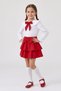 Girl's Red Scarf, Polka Dot Baby Collar, White Long Sleeve Shirt, Red Layered Skirt, October 29, April 23 Show Outfits