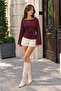Women's Draped Boat Neck Casual Burgundy Blouse - 2