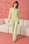 Women's Patterned Long Sleeve Comfortable Home Style Green Pajama Set - 3