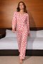 Women's Patterned Crew Neck Trendy Red Pajama Set - 3