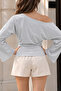 Women's Draped Boat Neck Casual Gray Blouse - 6