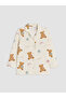 Vizyon New Season Beige Shirt Collar Printed Girls' Pajama Set - 3