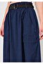 Women's Navy Blue Palaska Belted Gabardine Skirt with Front Pockets - 3