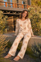 Women's Patterned Long Sleeve Casual Cream Pajama Set - 6
