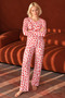 Women's Patterned Cotton Premium Red Pajama Set - 5