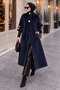 Angora Fox Coat with Knitted Detail on the Sleeve Cuff Tsd250246 Navy Blue - 3