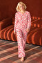 Women's Patterned Cotton Premium Red Pajama Set - 3