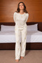 Women's Crew Neck Home Style Ecru Pajama Set - 2