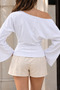 Women's Draped Boat Neck Casual White Blouse - 6