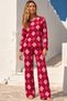 Women's Striped Cotton Long Sleeve Home Style Red Pajama Set