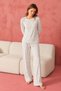 Women's Patterned Long Sleeve Comfortable Home Style White Pajama Set