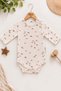 Baby long sleeve rainbow patterned cotton bodysuit with snap closures at shoulder and bottom, 0-18 months