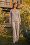 Women's Patterned Casual Long Sleeve Gray Pajama Set