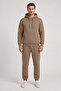 Makiteks Coffee Men's 3 Threaded Asymmetrical Cut Pocket Hooded Elastic Cuffed Sweatpants Set - Sweatshirt and Sweatpants Two-Piece Set