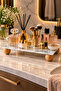 Marble Patterned Glass Presentation Stand with Wooden Legs, Multi-Purpose Serving and Decorative Countertop Stand 25×12.5×3.5 cm - 7