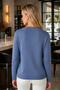 Women's V-Neck Long Sleeve Heart-End Zipper Detailed Sleeves and Ribbed Hem Soft Textured Elegant Casual Indigo Knitwear Sweater - 3