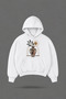 Oversize Art Deco Front and Back Printed Hooded White Sweatshirt