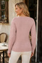 Women's Long Sleeve Off Shoulder Double Breasted Collar Hair Braided Cross Front Design Elegant Soft Textured Casual Powder Knit Sweater - 3