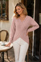 Women's Long Sleeve Off Shoulder Double Breasted Collar Hair Braided Cross Front Design Elegant Soft Textured Casual Powder Knit Sweater - 5