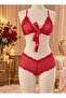Women's Red Front Clip Lace Stylish Bra Panty Set - 3