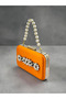 Orange Satin Silver Metal Detailed Crystal Stone Embroidered Chain Strap Women's Evening Dress Bag Wedding Engagement Graduation - 2