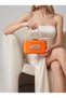 Orange Satin Silver Metal Detailed Crystal Stone Embroidered Chain Strap Women's Evening Dress Bag Wedding Engagement Graduation