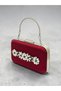 Burgundy Satin Silver Metal Detailed Crystal Stone Embroidered Chain Strap Women's Evening Dress Bag Wedding Engagement Graduation - 2