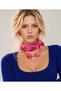 Women's Fuchsia Floral Patterned Scarf Necklace Fabric Shawl Necklace Gold Chain Beaded Oval Medallion Detailed Special Design - 2