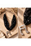 Women's Black Fabric Scarf Necklace Sparkling Patterned Shawl Necklace Pearl Detailed Chain Musical Note Figured Design Necklace - 3
