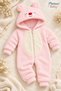 Baby Girl Jumpsuit Teddy Bear Hooded Plush Zippered Welsoft One-Piece Jumpsuit