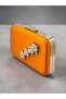 Orange Satin Silver Metal Detailed Crystal Stone Embroidered Chain Strap Women's Evening Dress Bag Wedding Engagement Graduation - 2