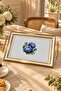 Gülistan Glass Printed Rectangular Serving Tray with Hydrangea Pattern and Gold Edges Presentation Tray 48X29 cm - 3
