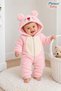 Baby Girl Jumpsuit Teddy Bear Hooded Plush Zippered Welsoft One-Piece Jumpsuit - 6