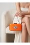 Orange Satin Silver Metal Detailed Crystal Stone Embroidered Chain Strap Women's Evening Dress Bag Wedding Engagement Graduation