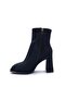 7 cm Thick Heeled Suede Textured Textile Women's Black Boots Bootie - 3