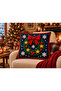 Winter Magic Christmas Pine Tree and Santa Claus Patterned 3D Knitted Look 4-Piece Throw Pillow Cover Set - 3