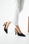Women's Black Suede Pointed Toe Buckle Thin Heeled Slingback Shoes - 5
