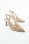 Women's Mink Suede Pointed Toe Buckle Thin Heeled Slingback Shoes - 5