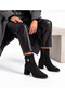 Women's Suede Leather Heeled Ankle Boots with Zipper and Buckle, Stylish Classic Daily Boots - 5