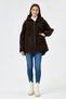 Women's Brown Italian Wool Hooded Zippered Scuba Fabric Oversize Slim Coat 40 - 46 Size