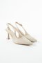 Women's Ecru Suede Pointed Toe Buckle Thin Heeled Slingback Shoes - 7