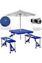 Portable Foldable Camping Picnic Table with Seats Chairs and Umbrella Hole, 4-Seat Fold Up Travel Picnic Table, Blue - 5
