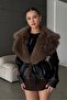 Fur Collar Belt Detail Short Leather Jacket