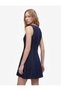 Cotton Crew Neck Flounce Sleeveless Mini Denim Dress with Stitching Detail - 2