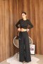 Crop Blouse Lace-Up Pants Set - 2